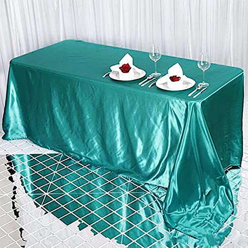 Balsacircle 90X132 Inch Turquoise Satin Rectangle Tablecloth Table Cover Linens Wedding Table Cloth Party Reception Events Kitch